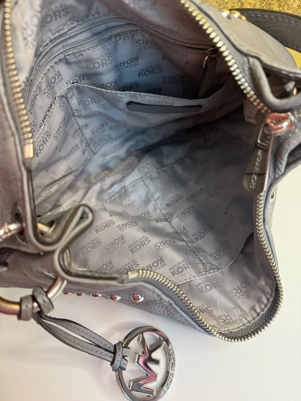 Michael Kors Small Middleton Leather Studded hobo in Gray